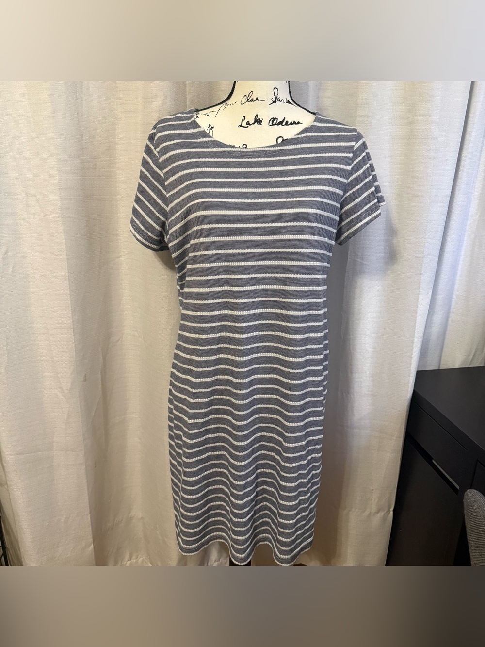 Sail to Sable Blue White Striped Short Sleeve Dress